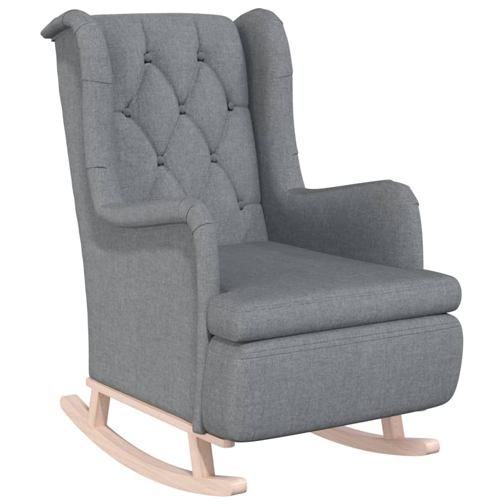 Fauteuil Met Massief Rubberwood Schommelpoten Stof Lichtgrijs Zonder voetensteun