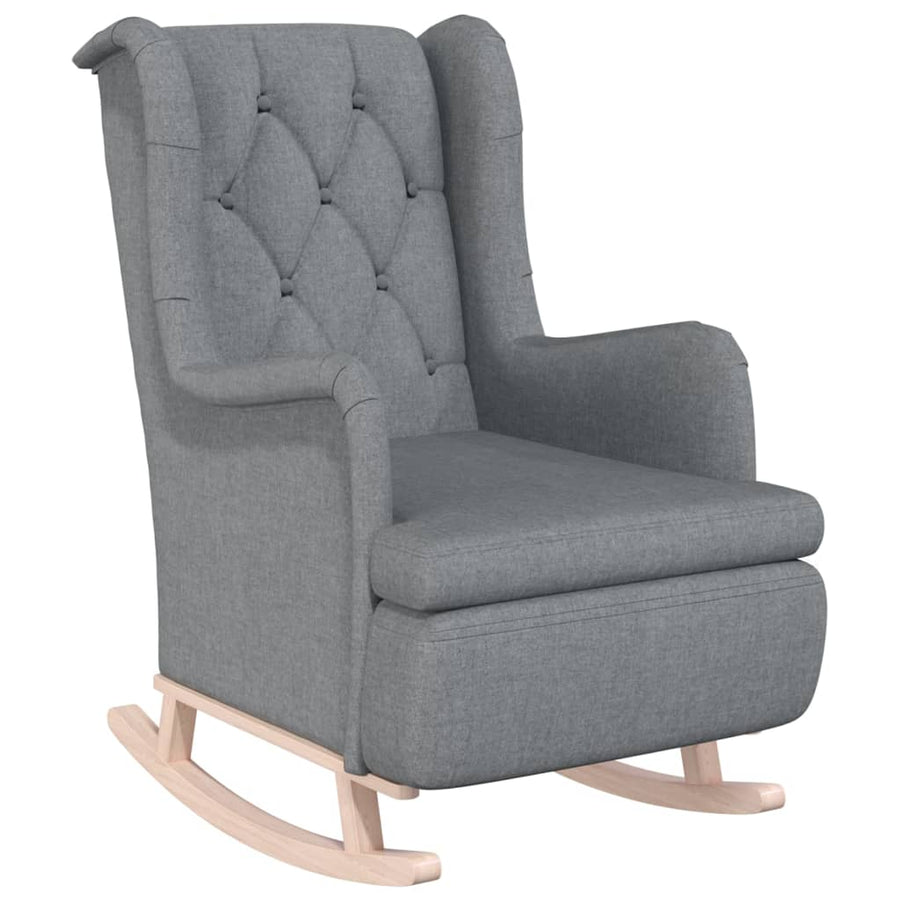 Fauteuil Met Massief Rubberwood Schommelpoten Stof Lichtgrijs Zonder voetensteun