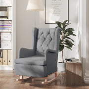 Fauteuil lichtgrijs massief rubberwood schommelpoten