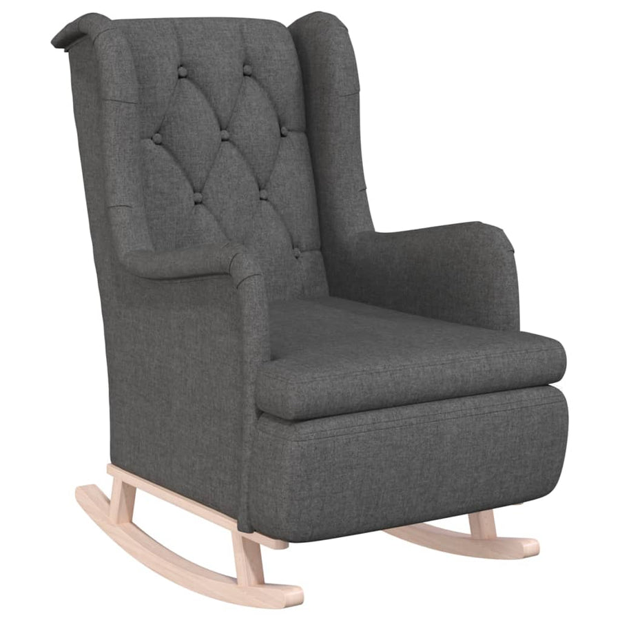 Fauteuil Met Massief Rubberwood Schommelpoten Stof Donkergrijs Zonder voetensteun