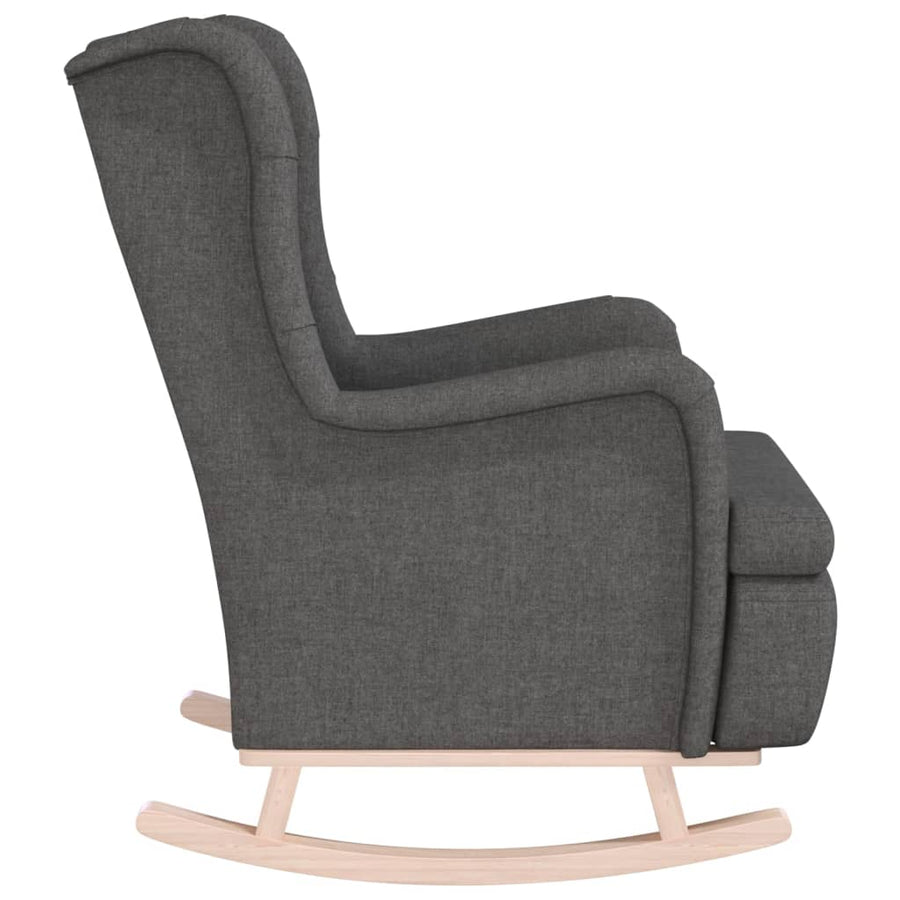 Fauteuil Met Massief Rubberwood Schommelpoten Stof Donkergrijs Zonder voetensteun