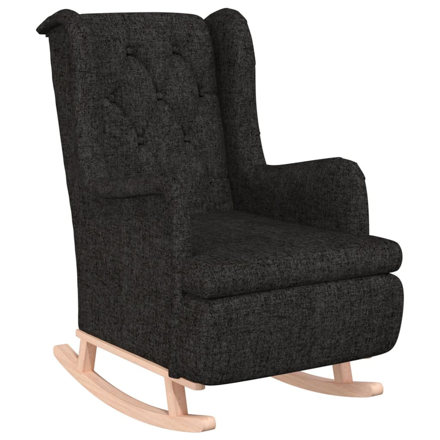 Fauteuil Met Massief Rubberwood Schommelpoten Stof Zwart Zonder voetensteun