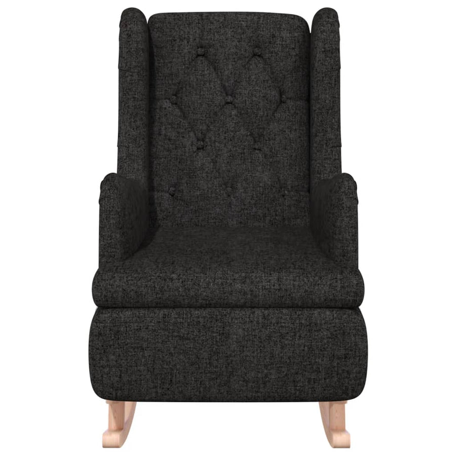 Fauteuil Met Massief Rubberwood Schommelpoten Stof Zwart Zonder voetensteun