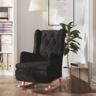 Fauteuil schommelpoten massief rubberwood stof zwart