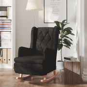 Fauteuil schommelpoten massief rubberwood stof zwart