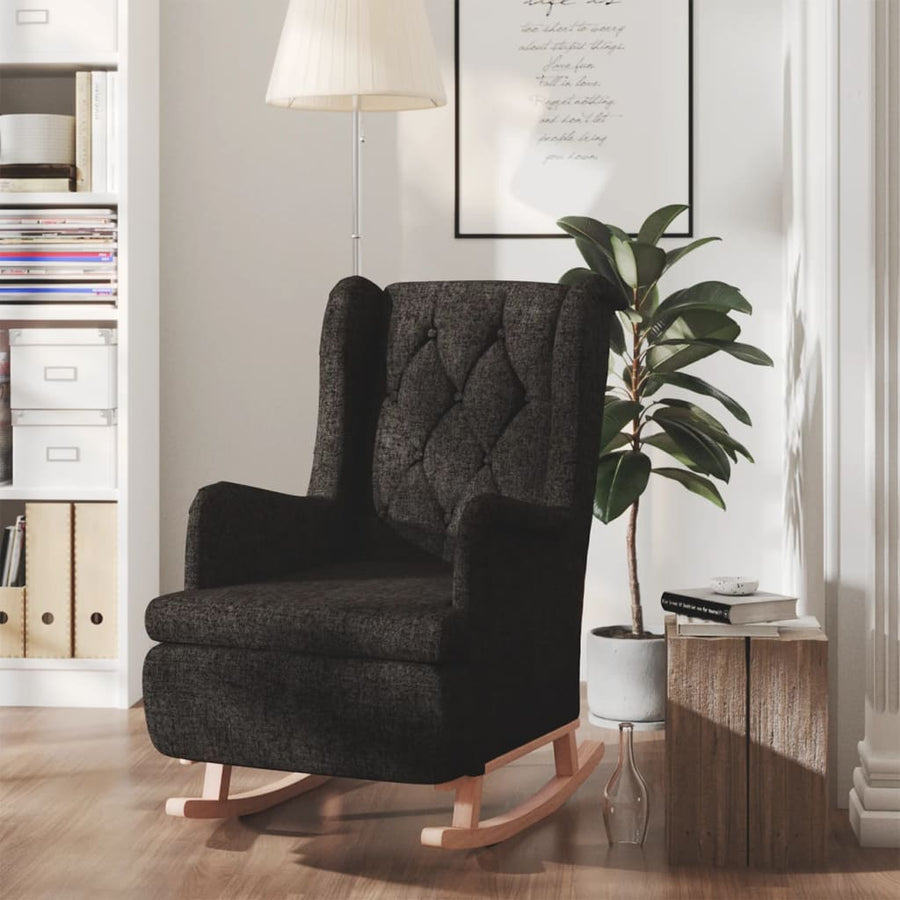 Fauteuil Met Massief Rubberwood Schommelpoten Stof Zwart Zonder voetensteun