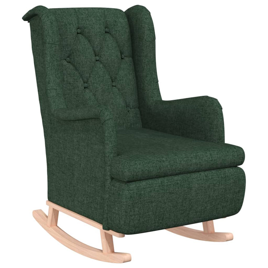 Fauteuil Met Massief Rubberwood Schommelpoten Stof Donkergroen Zonder voetensteun