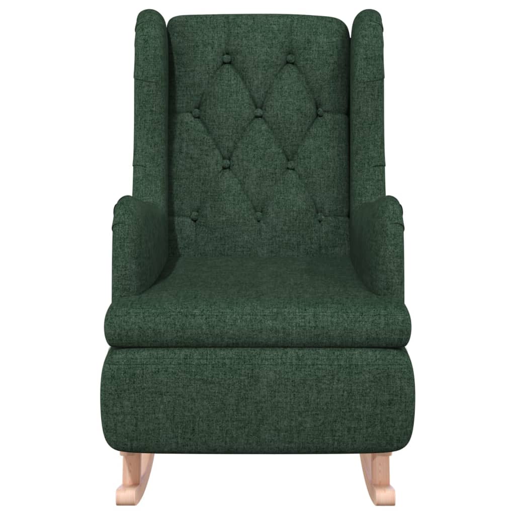 Fauteuil Met Massief Rubberwood Schommelpoten Stof Donkergroen Zonder voetensteun
