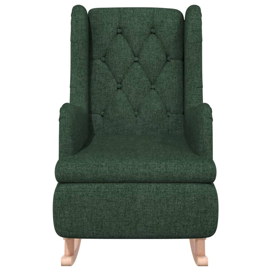 Fauteuil Met Massief Rubberwood Schommelpoten Stof Donkergroen Zonder voetensteun