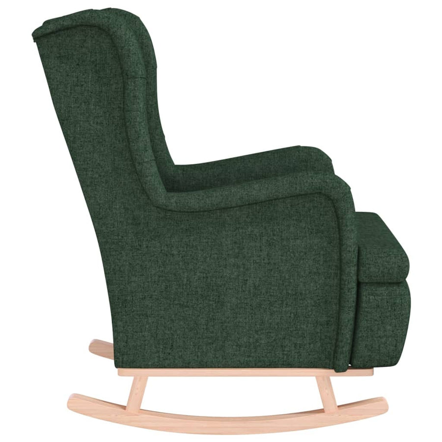 Fauteuil Met Massief Rubberwood Schommelpoten Stof Donkergroen Zonder voetensteun