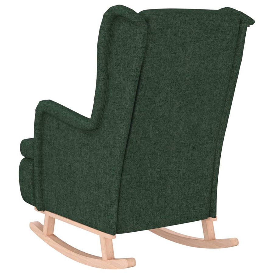 Fauteuil Met Massief Rubberwood Schommelpoten Stof Donkergroen Zonder voetensteun