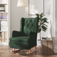 Fauteuil Met Massief Rubberwood Schommelpoten Stof Donkergroen Zonder voetensteun
