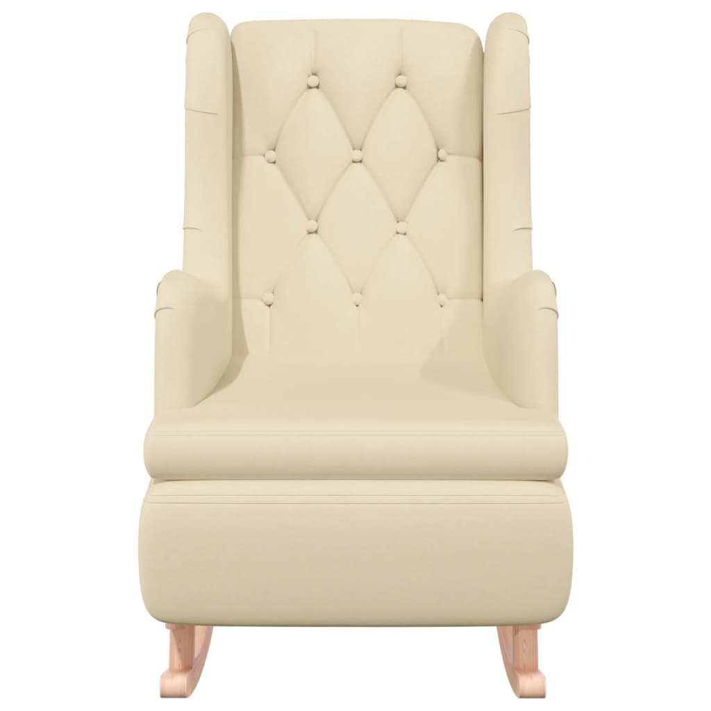 Fauteuil Met Massief Rubberwood Schommelpoten Stof Kleurig Crème Zonder voetensteun