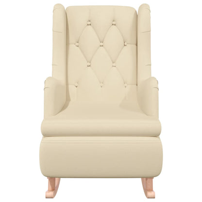 Fauteuil Met Massief Rubberwood Schommelpoten Stof Kleurig Crème Zonder voetensteun