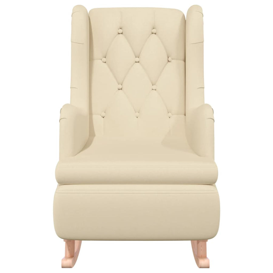 Fauteuil Met Massief Rubberwood Schommelpoten Stof Kleurig Crème Zonder voetensteun