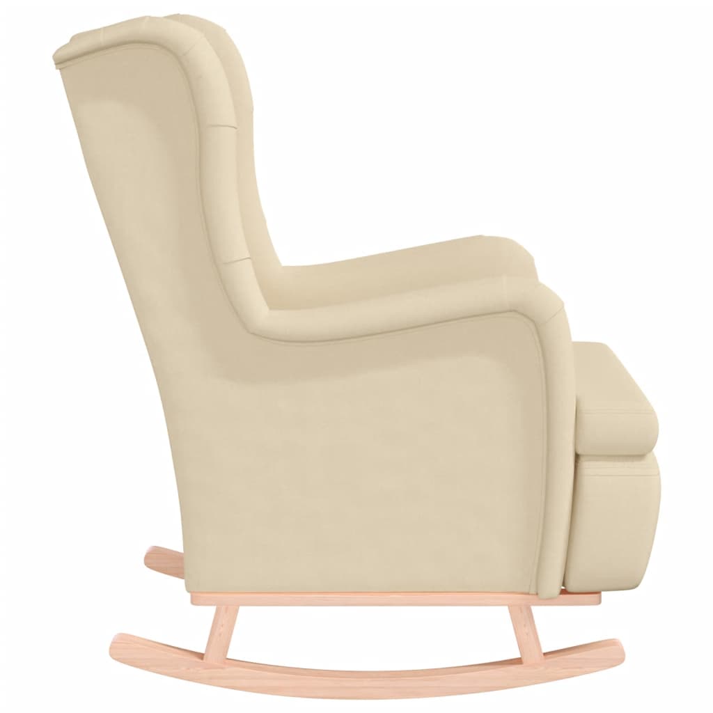 Fauteuil Met Massief Rubberwood Schommelpoten Stof Kleurig Crème Zonder voetensteun
