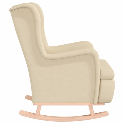 Fauteuil Met Massief Rubberwood Schommelpoten Stof Kleurig Crème Zonder voetensteun