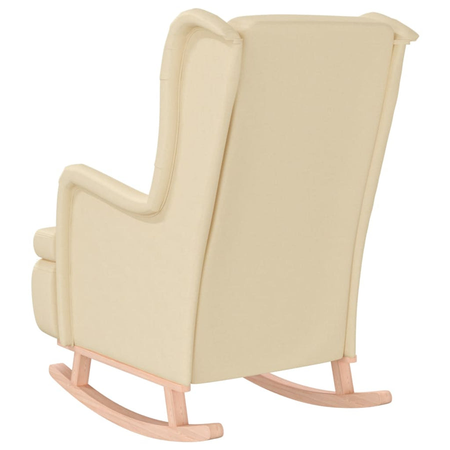 Fauteuil Met Massief Rubberwood Schommelpoten Stof Kleurig Crème Zonder voetensteun