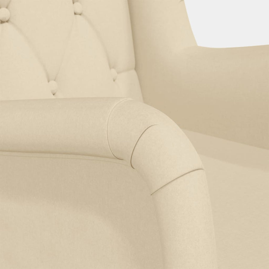 Fauteuil Met Massief Rubberwood Schommelpoten Stof Kleurig Crème Zonder voetensteun