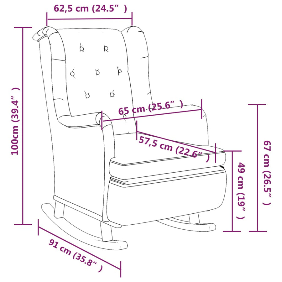 Fauteuil Met Massief Rubberwood Schommelpoten Stof Kleurig Crème Zonder voetensteun