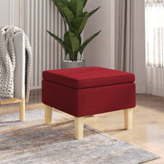 Stool with wooden legs, wine red fabric