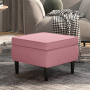 Stool with wooden legs, velvet pink
