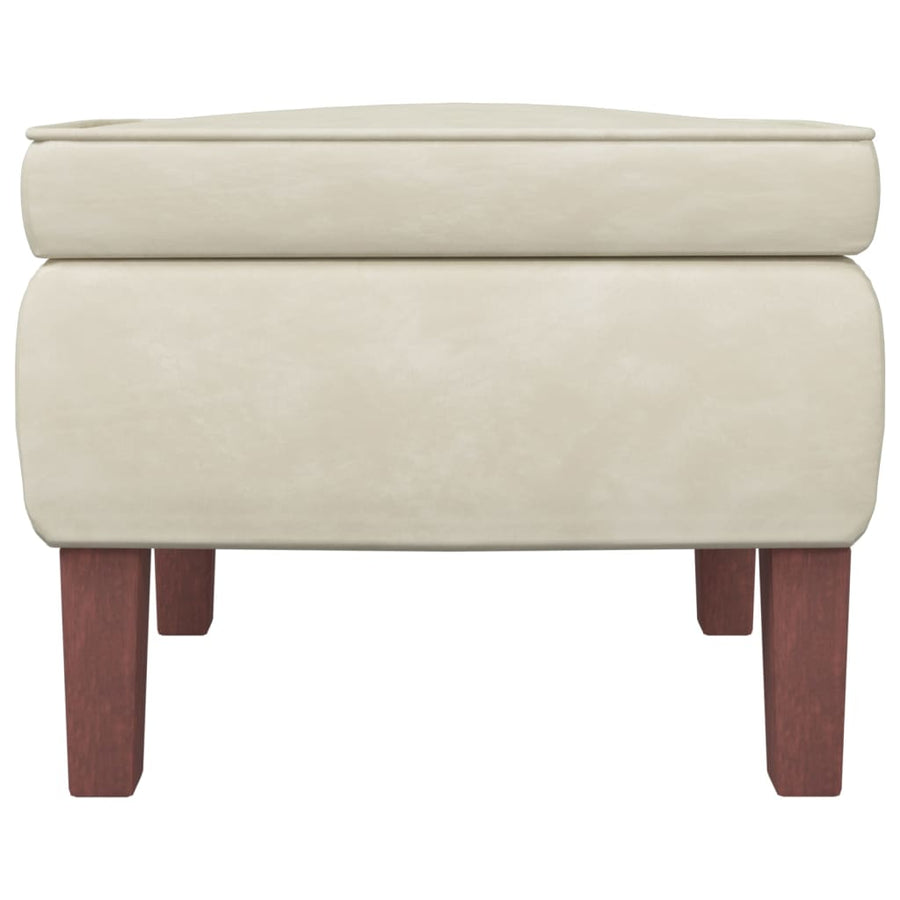 Kruk Met Houten Poten Fluweel Kleurig 1 Crème