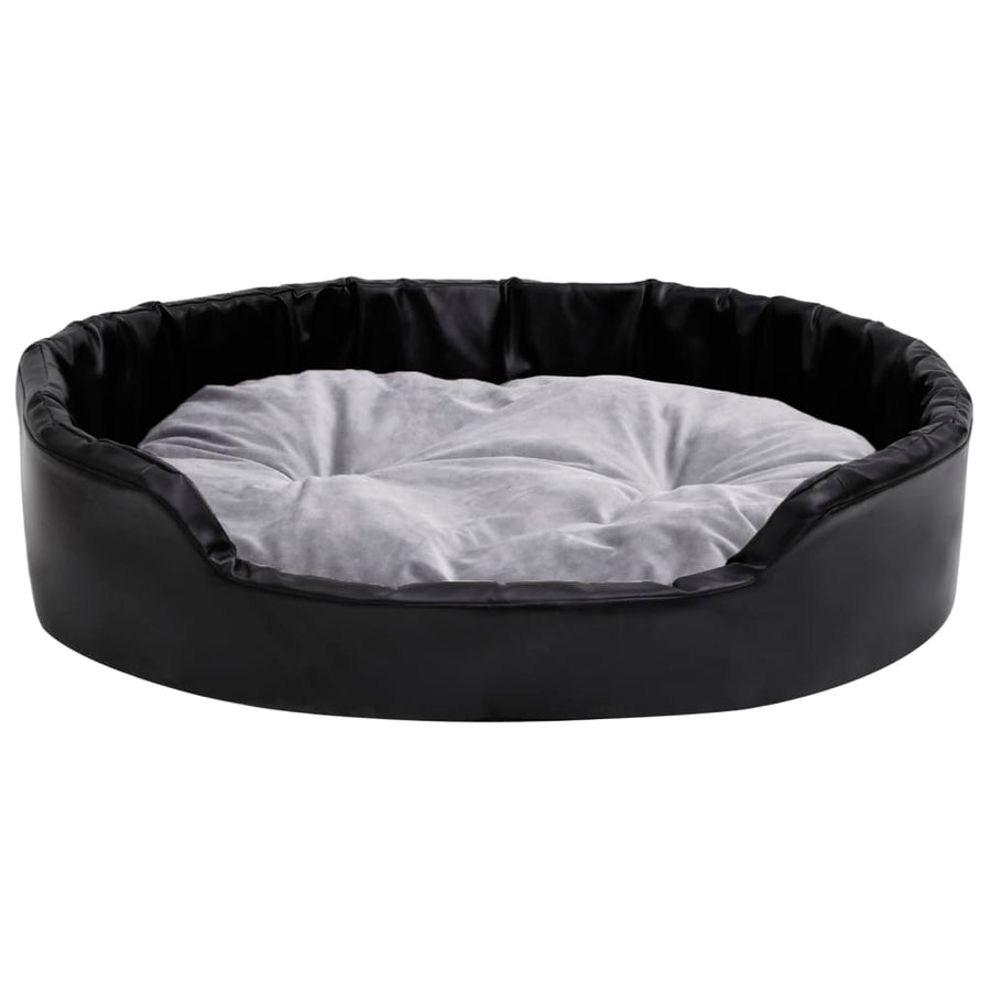 Hondenmand Pluche En Kunstleer Zwart En 90 x 79 x 20 cm Grijs