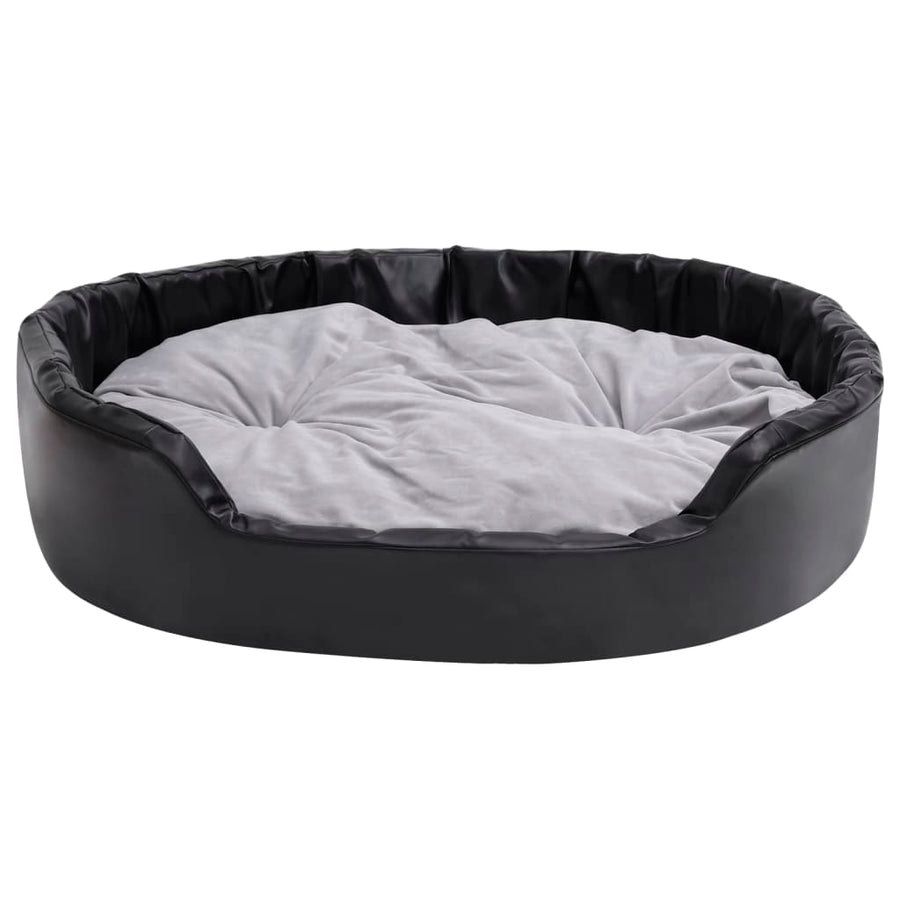 Hondenmand Pluche En Kunstleer Zwart En 99 x 89 x 21 cm Grijs