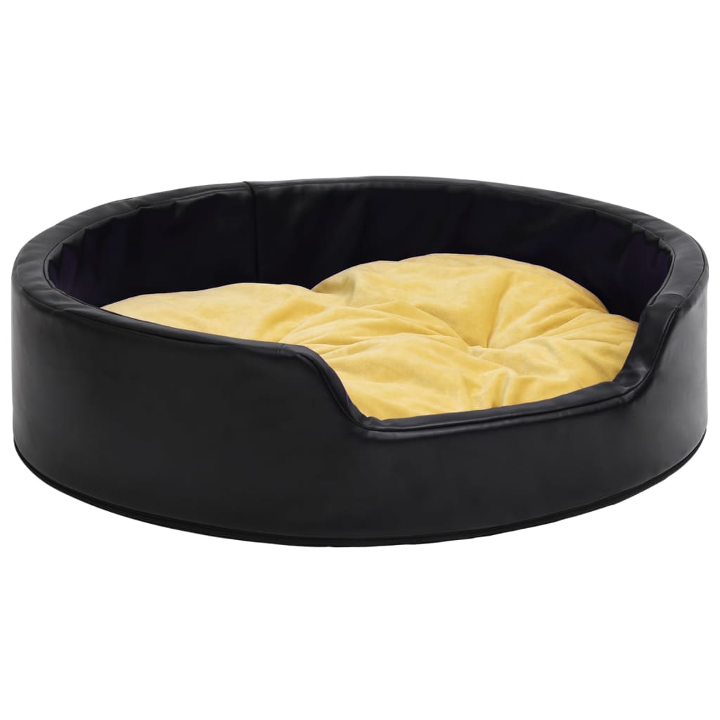 Hondenmand Pluche En Kunstleer Zwart En 99 x 89 x 21 cm Geel