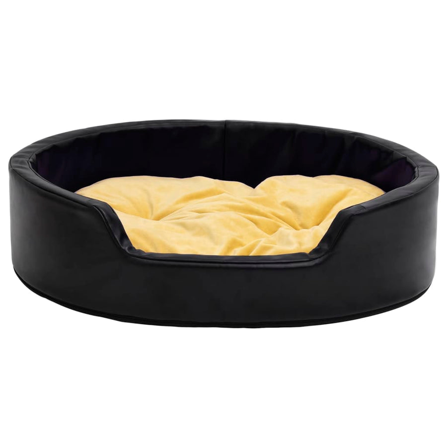 Hondenmand Pluche En Kunstleer Zwart En 99 x 89 x 21 cm Geel