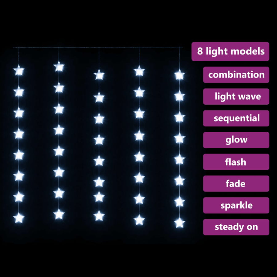 Lichtsnoergordijn Sterren Met 200 Led's En 8 Functies Koudwit