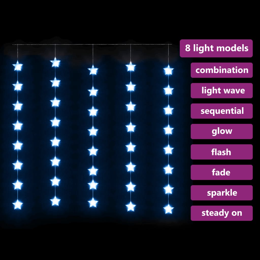 Lichtsnoergordijn Sterren Met 200 Led's En 8 Functies Blauw