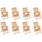 8 adjustable solid teak garden chairs