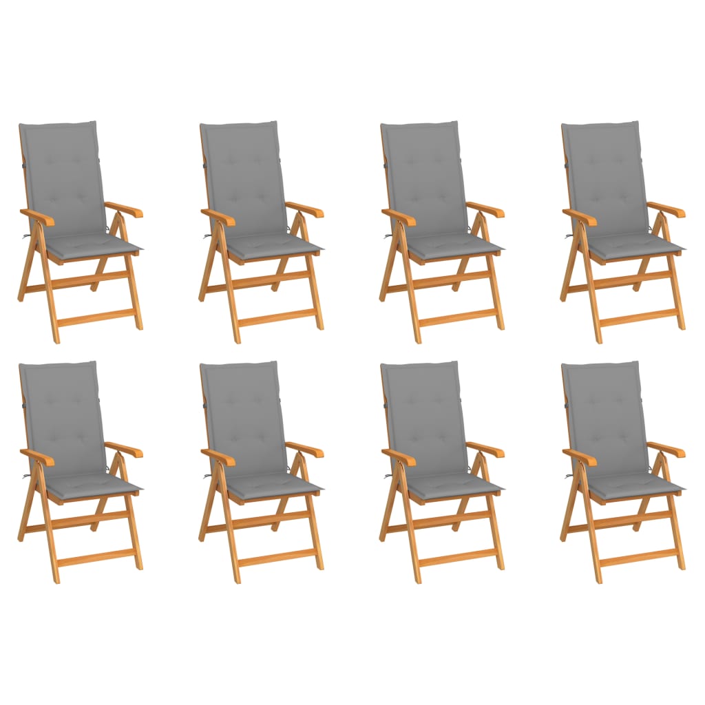 Tuinstoelen Verstelbaar Met Kussens Massief Teakhout 8 Grijs