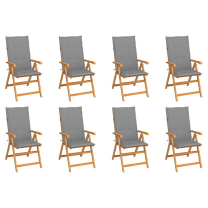 Tuinstoelen Verstelbaar Met Kussens Massief Teakhout 8 Grijs