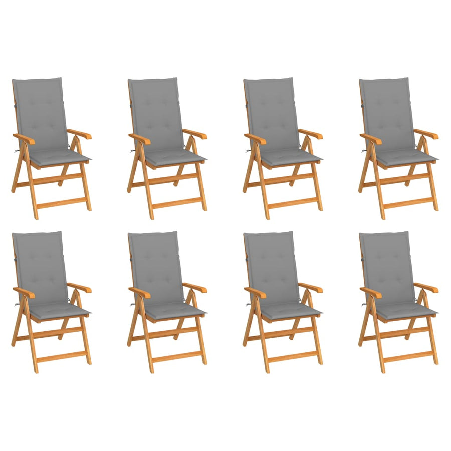 Tuinstoelen Verstelbaar Met Kussens Massief Teakhout 8 Grijs