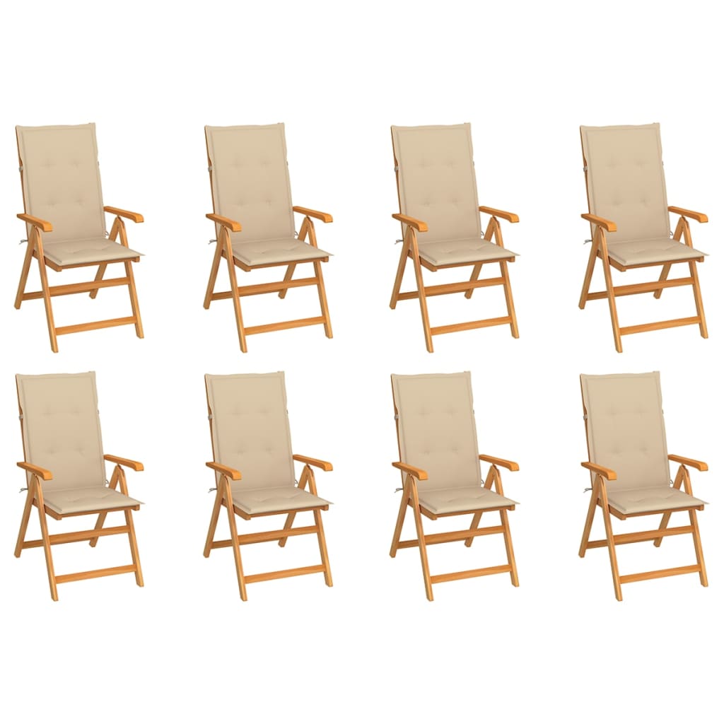 Tuinstoelen Verstelbaar Met Kussens Massief Teakhout 8 Beige