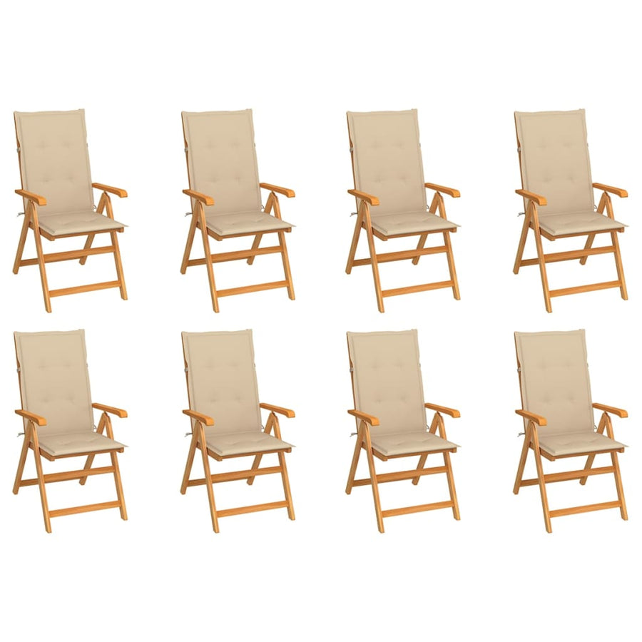 Tuinstoelen Verstelbaar Met Kussens Massief Teakhout 8 Beige