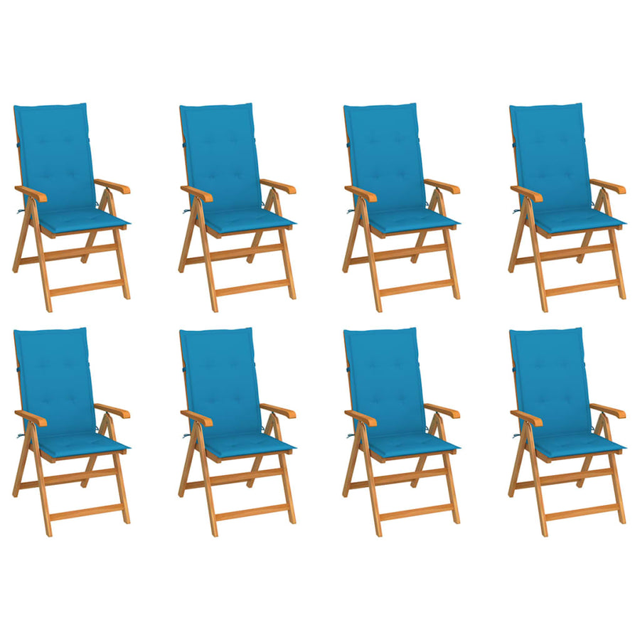 Tuinstoelen Verstelbaar Met Kussens Massief Teakhout 8 Blauw