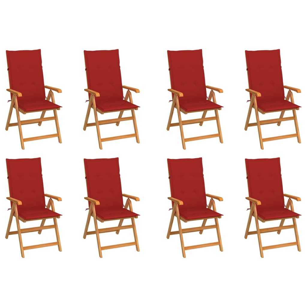 Tuinstoelen Verstelbaar Met Kussens Massief Teakhout 8 Rood