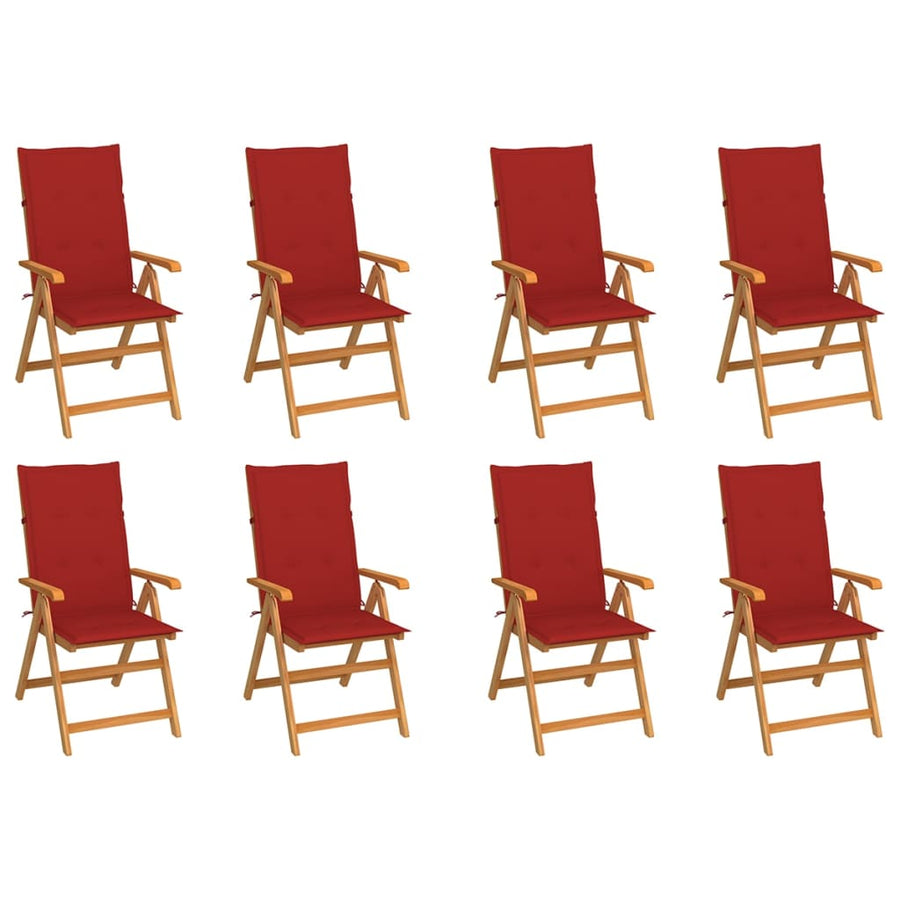 Tuinstoelen Verstelbaar Met Kussens Massief Teakhout 8 Rood