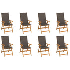 Garden chairs 8 pcs adjustable with cushions solid teak wood