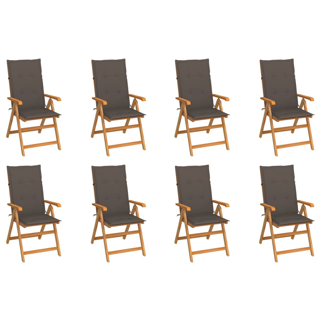 Tuinstoelen Verstelbaar Met Kussens Massief Teakhout 8 Taupe