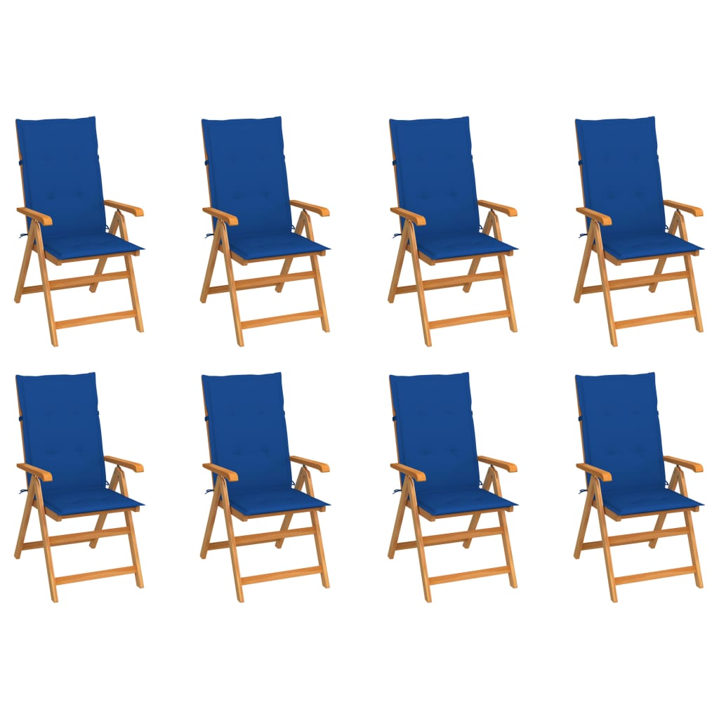 Tuinstoelen Verstelbaar Met Kussens Massief Teakhout 8 koningsblauw