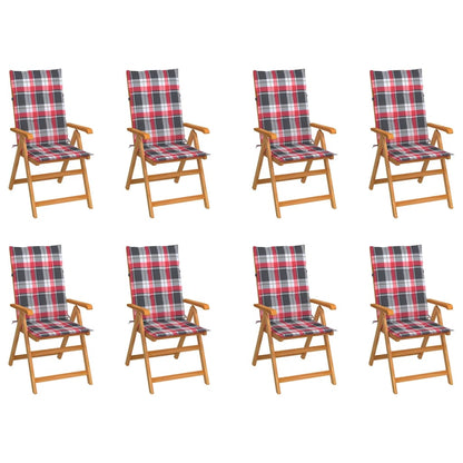 Tuinstoelen Verstelbaar Met Kussens Massief Teakhout 8 Rood ruitpatroon
