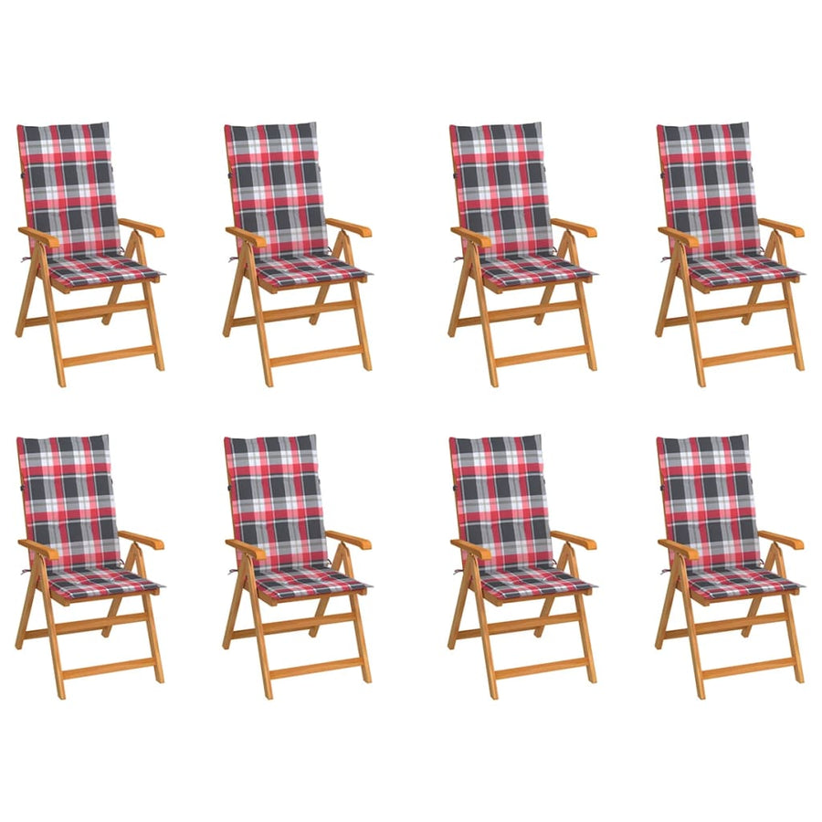 Tuinstoelen Verstelbaar Met Kussens Massief Teakhout 8 Rood ruitpatroon