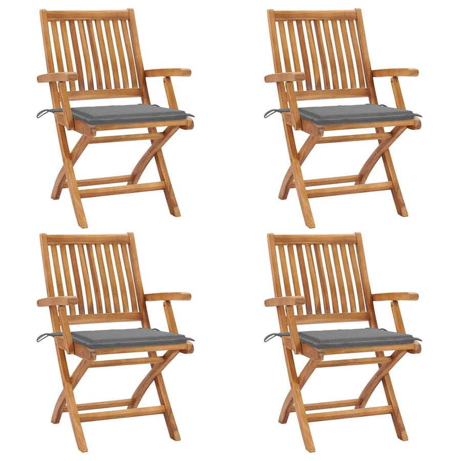 Tuinstoelen Inklapbaar Met Kussens Massief Teakhout Grijs 1 4
