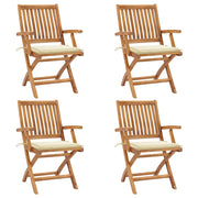 Tuinstoelen 4 st inklapbaar massief teakhout crème
