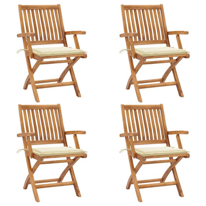 Tuinstoelen Inklapbaar Met Kussens Massief Teakhout Crème 1 4